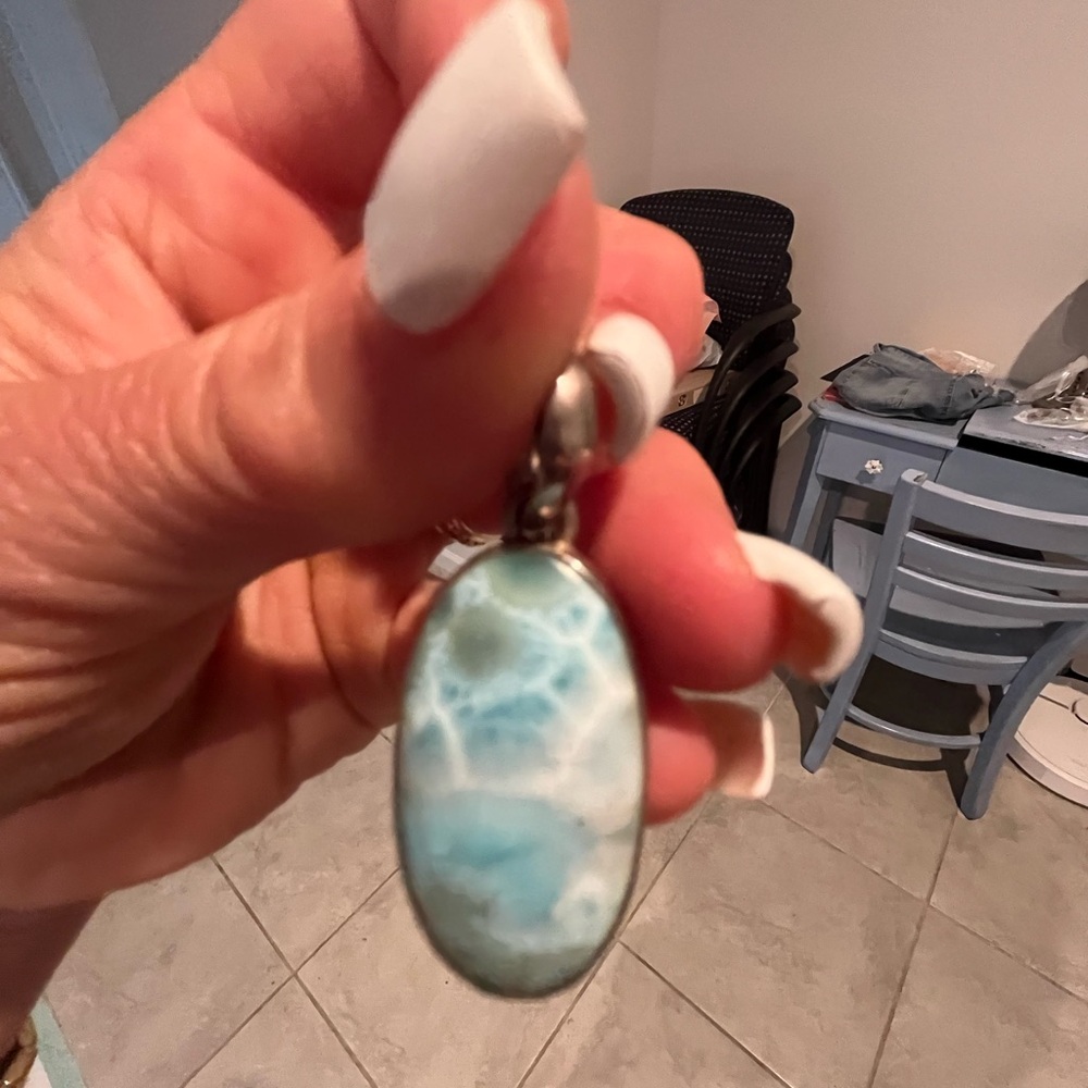 Elegant Oval Blue and White Pendant